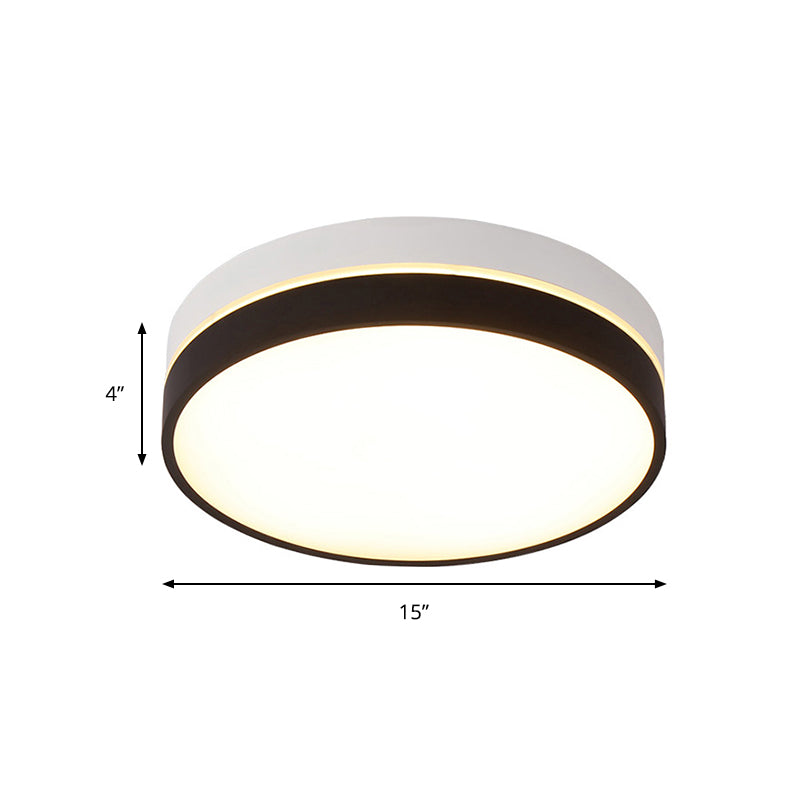Black Drum Flush Mount Lamp: Nordic Acrylic Shade Led Ceiling Light For Living Room