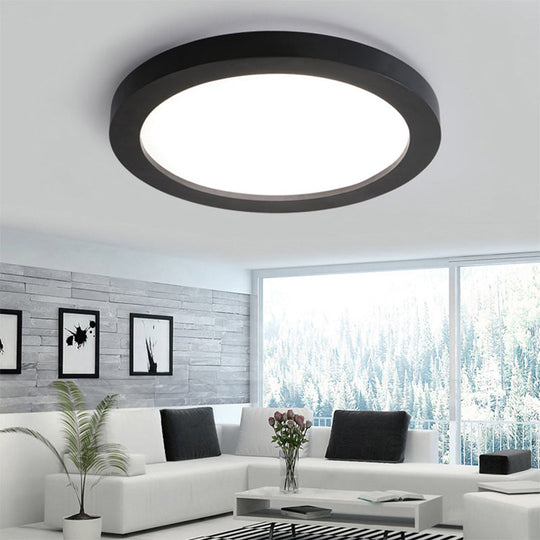 Minimalistic Led Black Flush Mount Ceiling Light Fixture - Plate Metal Recessed Diffuser