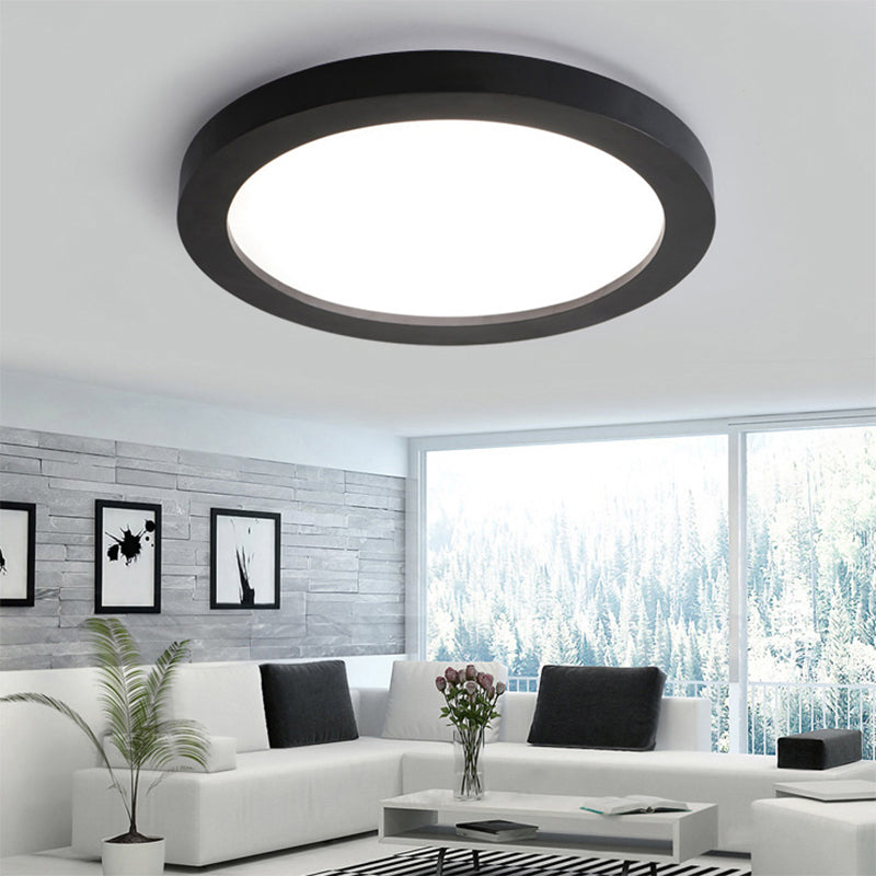 Minimalistic Led Black Flush Mount Ceiling Light Fixture - Plate Metal Recessed Diffuser 14/18/21.5