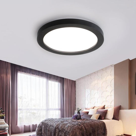 Minimalistic Led Black Flush Mount Ceiling Light Fixture - Plate Metal Recessed Diffuser