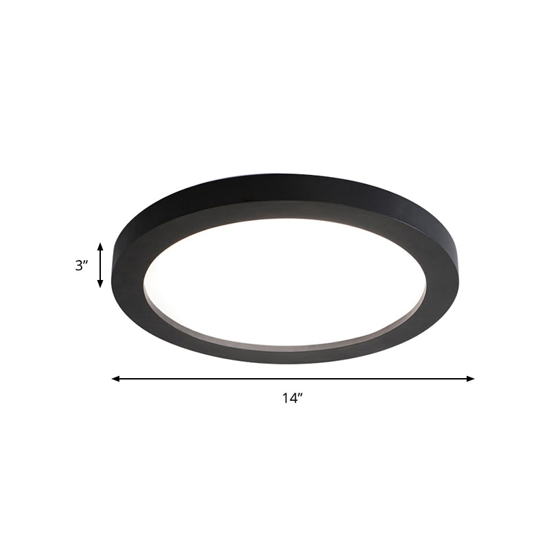 Minimalistic Led Black Flush Mount Ceiling Light Fixture - Plate Metal Recessed Diffuser 14/18/21.5