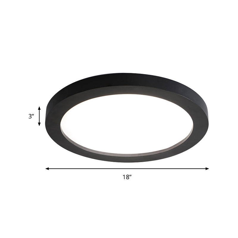 Minimalistic Led Black Flush Mount Ceiling Light Fixture - Plate Metal Recessed Diffuser 14/18/21.5