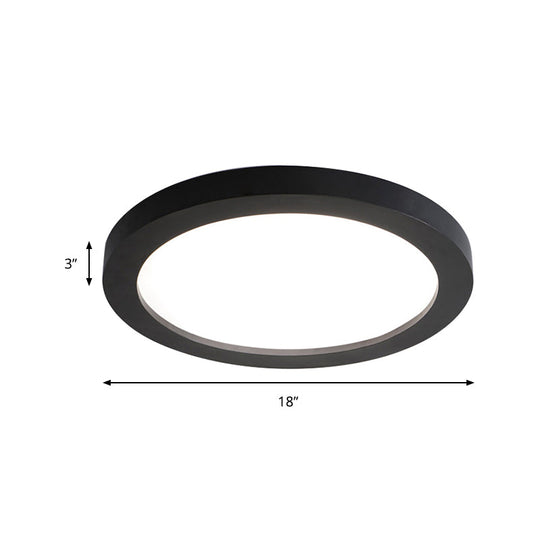 Minimalistic Led Black Flush Mount Ceiling Light Fixture - Plate Metal Recessed Diffuser 14/18/21.5