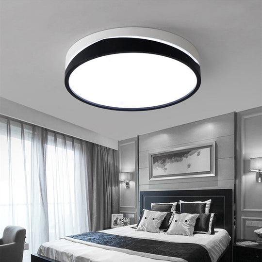 Nordic Drum Ceiling Mounted Led Flush Mount Light 16/19.5 Dia With Acrylic Diffuser - Black/White