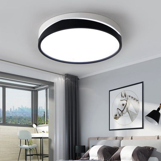 Nordic Drum Ceiling Mounted Led Flush Mount Light 16/19.5 Dia With Acrylic Diffuser - Black/White