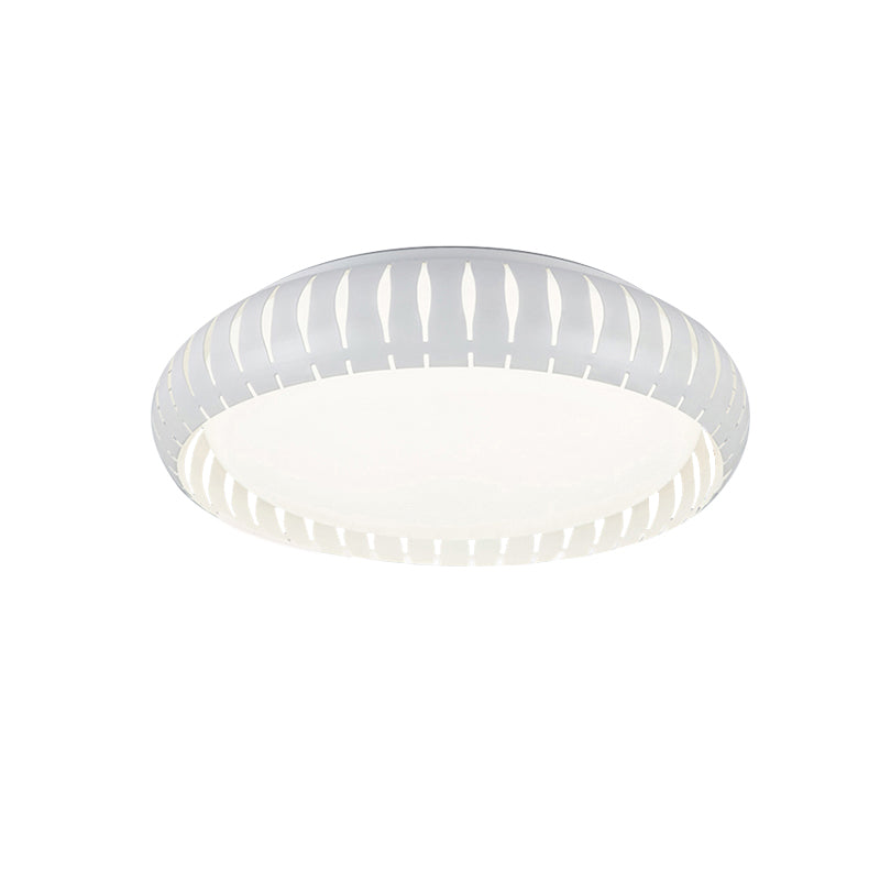 Simple Metal Led Ceiling Flush Mount Light White/Black With Hollow Shade For Living Room 18.5/22.5