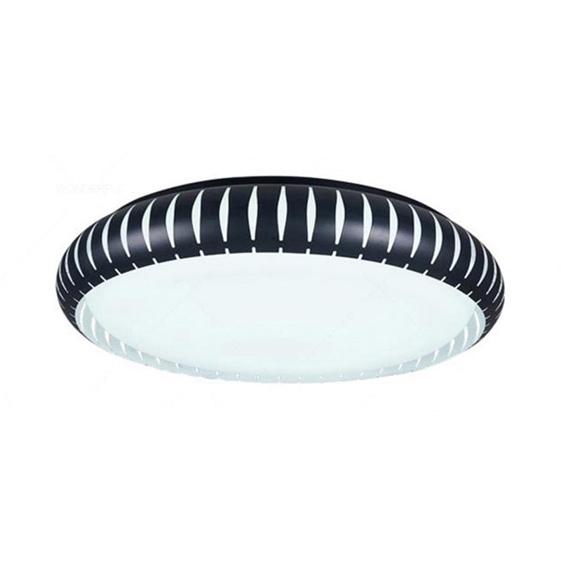 Simple Metal Led Ceiling Flush Mount Light White/Black With Hollow Shade For Living Room