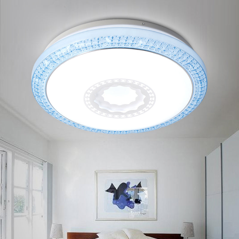 Contemporary Led Drum Flush Mount Lamp - Acrylic Diffuser In White/Pink/Blue Ideal For Bedroom