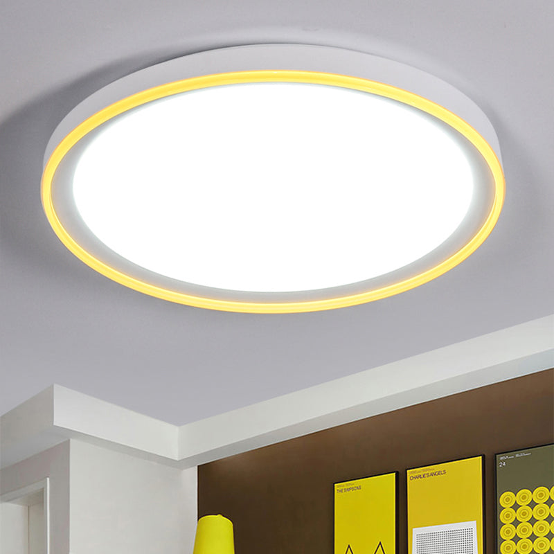 16’/19.5’ Nordic Metal Round Flush Light With Acrylic Shade - White/Pink/Yellow Led Ceiling