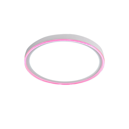 16/19.5 Nordic Metal Round Flush Light With Acrylic Shade - White/Pink/Yellow Led Ceiling Fixture