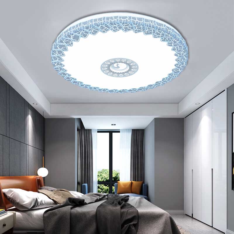 Modern Led Flush Mount Ceiling Light With Acrylic Shade In White/Blue/Gold Crackle Finish - Bedroom