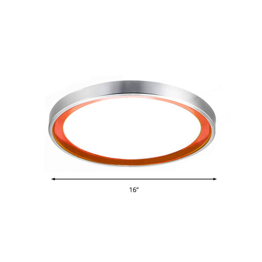 Contemporary Led Flush Light In Orange/Blue/Purple With Warm/White Glow - 14’/16’/20’ Metal