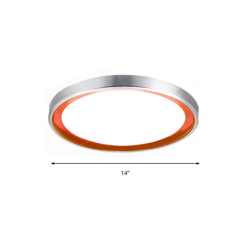 Contemporary Led Flush Light In Orange/Blue/Purple With Warm/White Glow - 14’/16’/20’ Metal