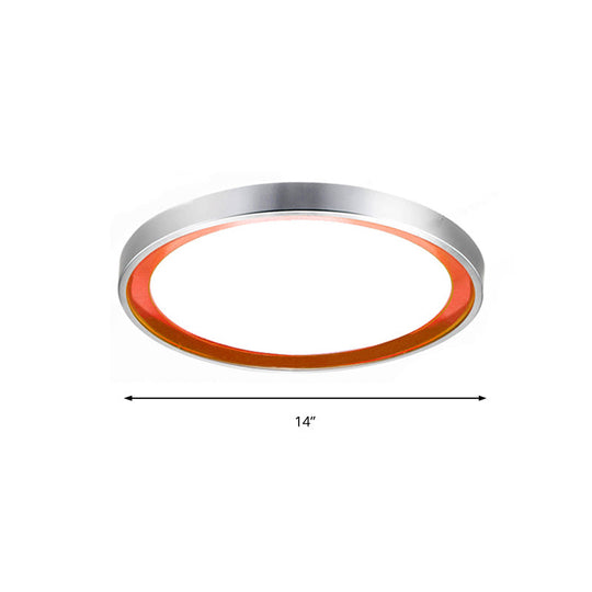 Contemporary Led Flush Light In Orange/Blue/Purple With Warm/White Glow - 14’/16’/20’ Metal