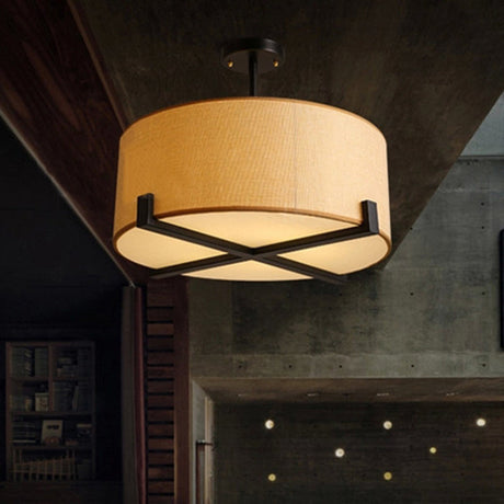 Minimalist Fabric Drum Ceiling Light - 5-Light Beige Flush Mount Lamp Dia 16/19.5/23.5 / 16