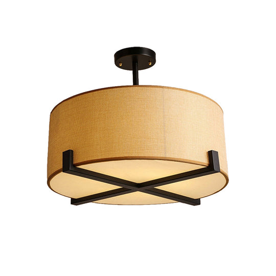 Minimalist Fabric Drum Ceiling Light - 5-Light Beige Flush Mount Lamp Dia 16’/19.5’/23.5