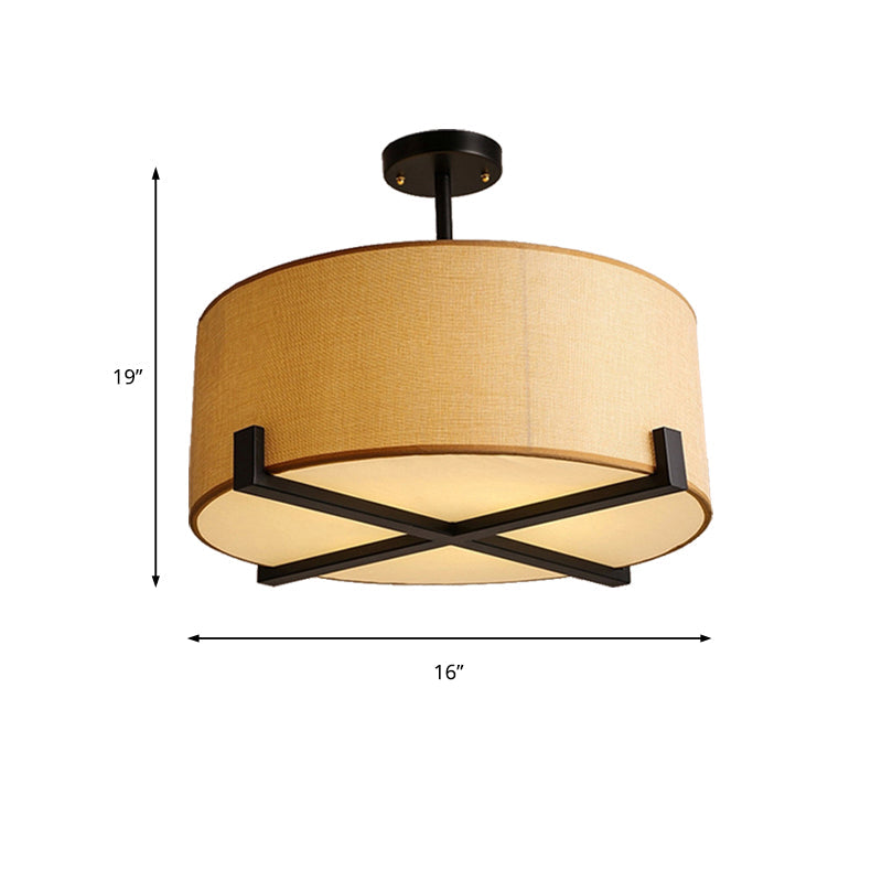 Minimalist Fabric Drum Ceiling Light - 5-Light Beige Flush Mount Lamp Dia 16’/19.5’/23.5
