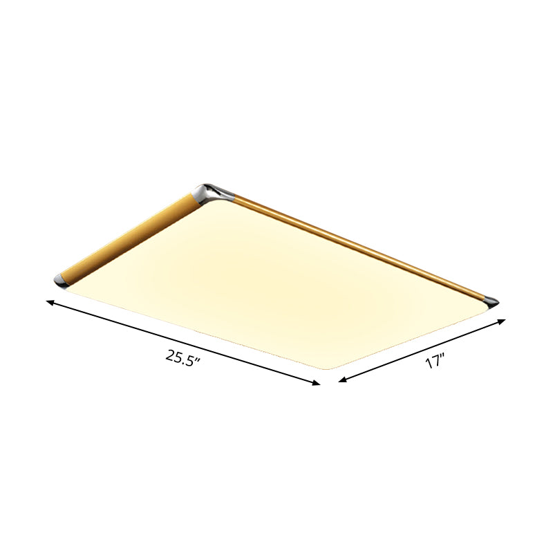 25.5’/36’ Rectangular Gold Led Metal Flush Ceiling Light For Living Room With Acrylic Shade -