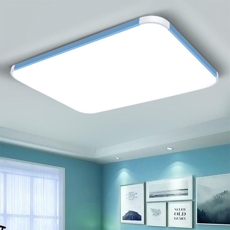 Geometric Led Flush Mount Lamp In Macaron Colors - 12/15/17 Wide Blue / 17 White