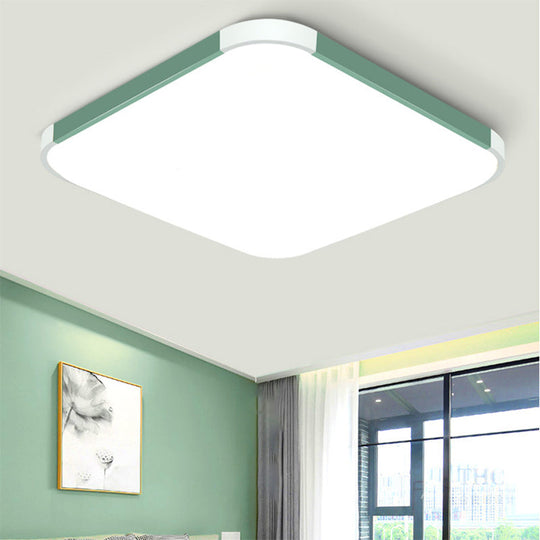 Geometric Led Flush Mount Lamp In Macaron Colors - 12/15/17 Wide Green / 12 White