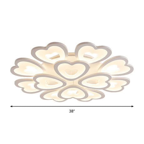 Heart Acrylic Shade Flush Mount Light For Bedroom - White Ceiling Lamp In Warm/White/Natural 9/12/15