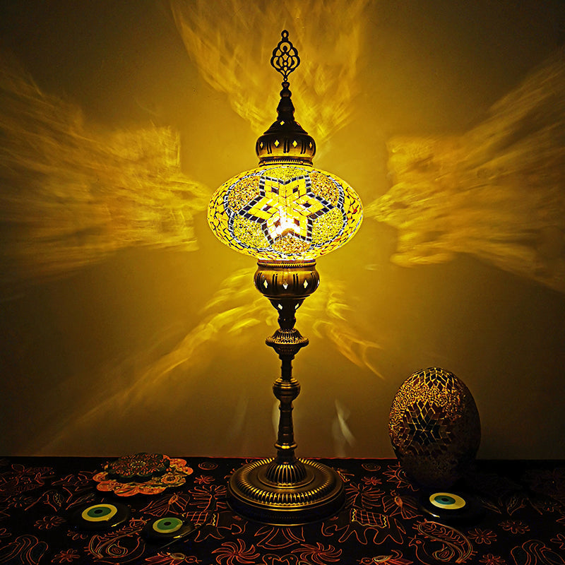 Traditional Stained Glass Bedside Floor Lamp - Elliptical Design White/Beige/Red 1 Head Standing