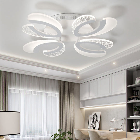 Contemporary Clear And White V - Shaped Flush Mount Led Light Fixture - Acrylic Ceiling With 4/6/9
