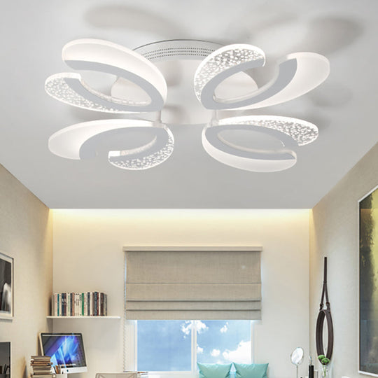 Contemporary Clear And White V - Shaped Flush Mount Led Light Fixture - Acrylic Ceiling With 4/6/9