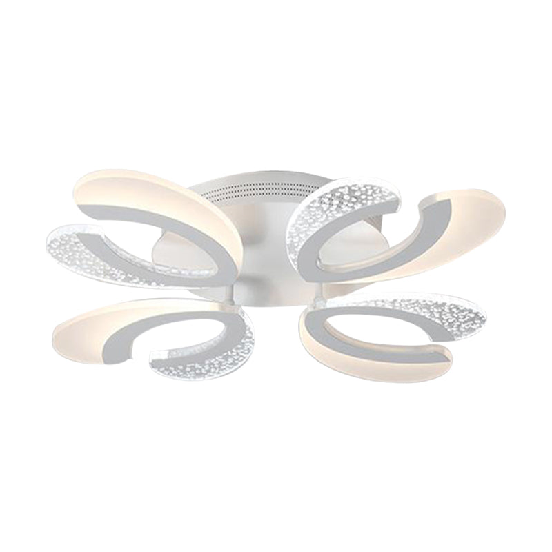 Contemporary Clear And White V - Shaped Flush Mount Led Light Fixture - Acrylic Ceiling With 4/6/9