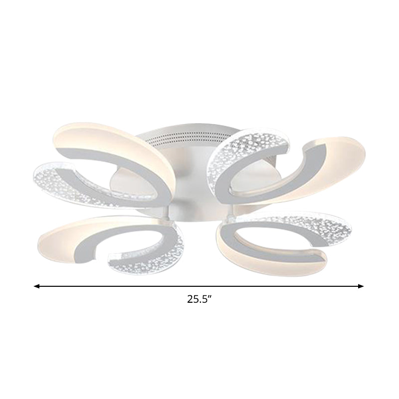 Contemporary Clear And White V - Shaped Flush Mount Led Light Fixture - Acrylic Ceiling With 4/6/9
