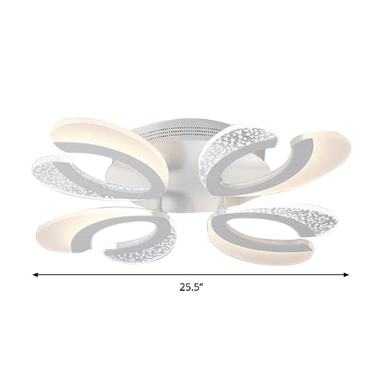 Contemporary Clear And White V - Shaped Flush Mount Led Light Fixture - Acrylic Ceiling With 4/6/9