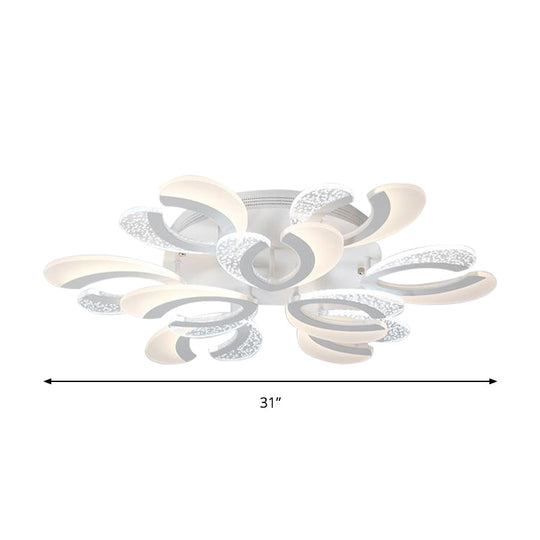 Contemporary Clear And White V - Shaped Flush Mount Led Light Fixture - Acrylic Ceiling With 4/6/9