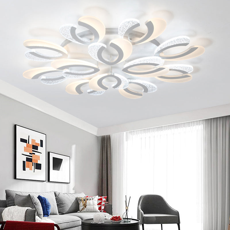 Contemporary Clear And White V - Shaped Flush Mount Led Light Fixture - Acrylic Ceiling With 4/6/9