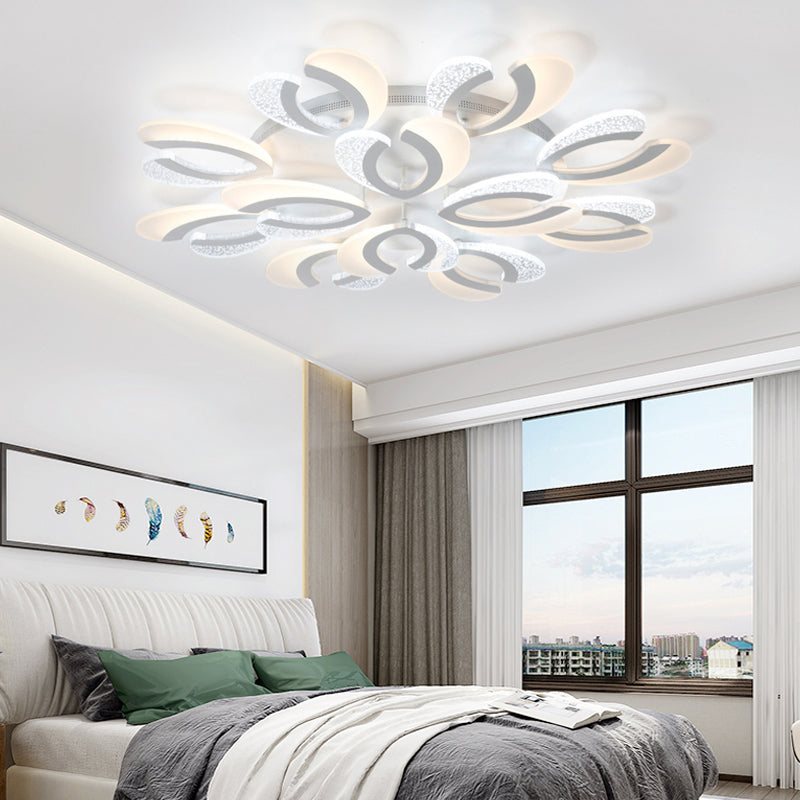 Contemporary Clear And White V - Shaped Flush Mount Led Light Fixture - Acrylic Ceiling With 4/6/9