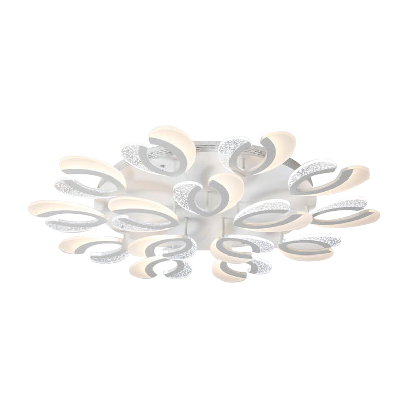 Contemporary Clear And White V - Shaped Flush Mount Led Light Fixture - Acrylic Ceiling With 4/6/9