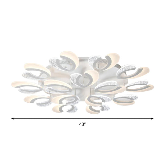 Contemporary Clear And White V - Shaped Flush Mount Led Light Fixture - Acrylic Ceiling With 4/6/9