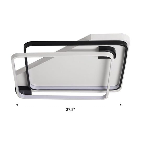 Modern Led Black/White Acrylic Rectangular Ceiling Light - 18/22/27.5 Wide Warm/White Flushmount