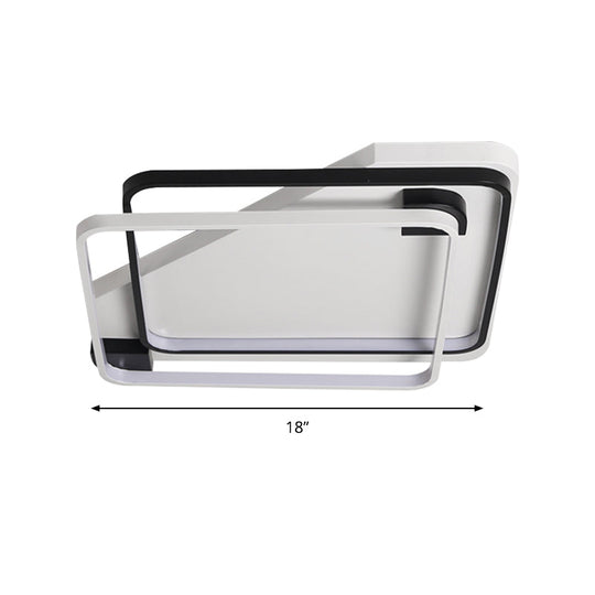 Modern Led Black/White Acrylic Rectangular Ceiling Light - 18’/22’/27.5’ Wide Warm/White Flushmount