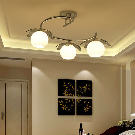 Sleek Chrome Led Ceiling Light With Globe Glass Shade - Ideal For Modern Bedrooms And Semi Flush