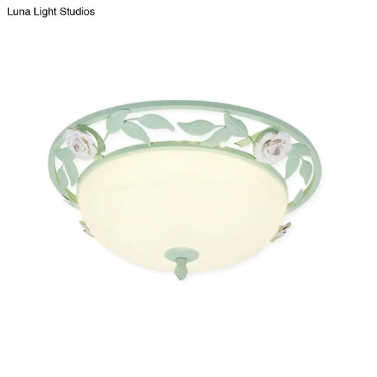 15’/19’ Korean Flower Metal Bowl Ceiling Light - 1 Head Flush Mount Fixture In Pink/Blue/Green