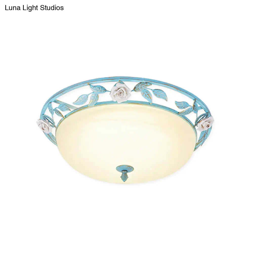 15’/19’ Korean Flower Metal Bowl Ceiling Light - 1 Head Flush Mount Fixture In Pink/Blue/Green
