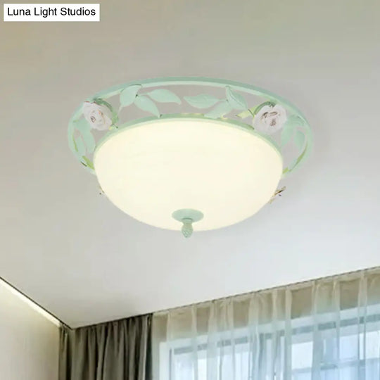 15’/19’ Korean Flower Metal Bowl Ceiling Light - 1 Head Flush Mount Fixture In Pink/Blue/Green