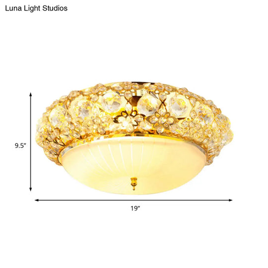 15’/19’ Semi Mount Clear Crystal Ceiling Fixture With Opal Glass Diffuser In Gold - Modern
