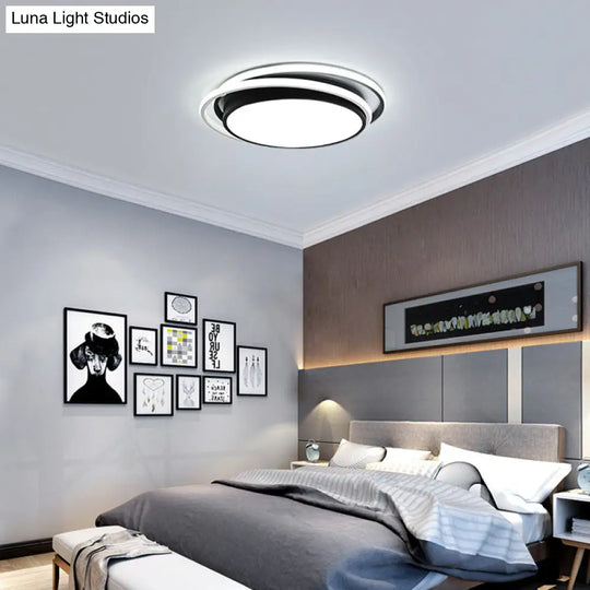 15’/19’ W Led Flush Ring Light - Simple Style Metal Ceiling Lighting In Black/White