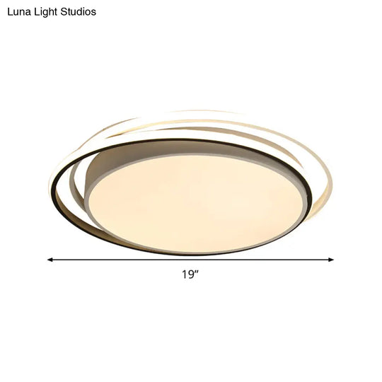 15’/19’ W Led Flush Ring Light - Simple Style Metal Ceiling Lighting In Black/White