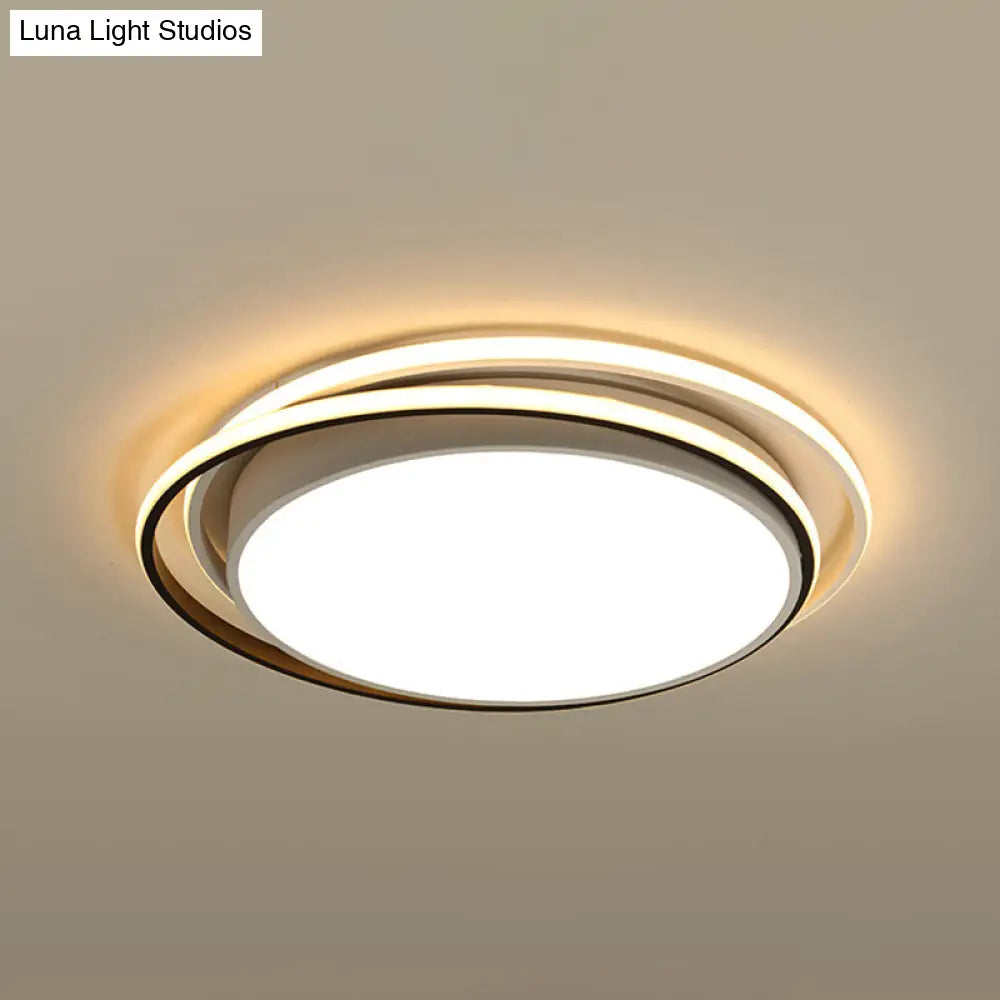 15’/19’ W Led Flush Ring Light - Simple Style Metal Ceiling Lighting In Black/White