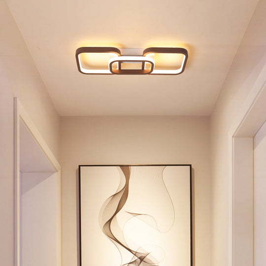 Simple Square Flush Mount Ceiling Lamp - Brown/Warm White 2/3/4 Heads Ideal For Hallways 2 / Brown