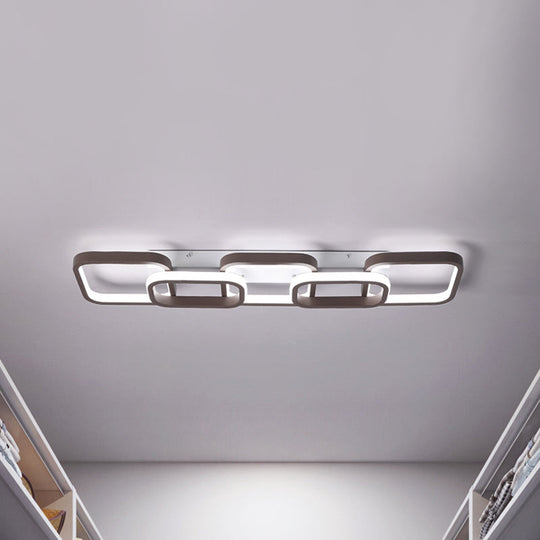 Simple Square Flush Mount Ceiling Lamp - Brown/Warm White 2/3/4 Heads Ideal For Hallways 3 / Brown