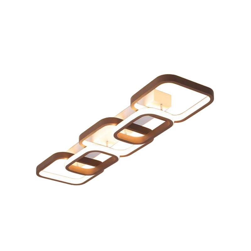 Simple Square Flush Mount Ceiling Lamp - Brown/Warm White 2/3/4 Heads Ideal For Hallways 3 / Brown