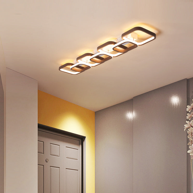 Simple Square Flush Mount Ceiling Lamp - Brown/Warm White 2/3/4 Heads Ideal For Hallways 4 / Brown